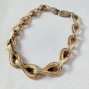 Givenchy Vintage Gold Tone Black Cabochon‎ Collar 1980s Designer Necklace